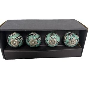 Casa Decor NIB Ceramic Knobs 4 Pack Turquoise Blue Silver NEW Drawer Pulls DYI